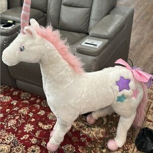White Plush Unicorn with Pink Mane and Stars